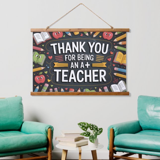 Danke Lehrer Anerkennung Wandteppich Mit Holzrahmen (Wohnzimmer)