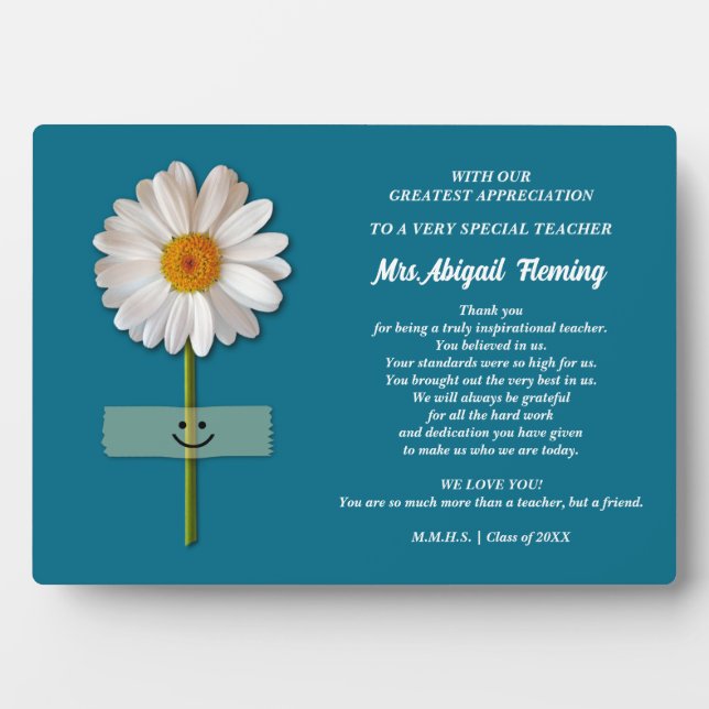 Danke, Lehrer. Lächeln Daisy Custom Gift Fotoplatte (Vorderseite)