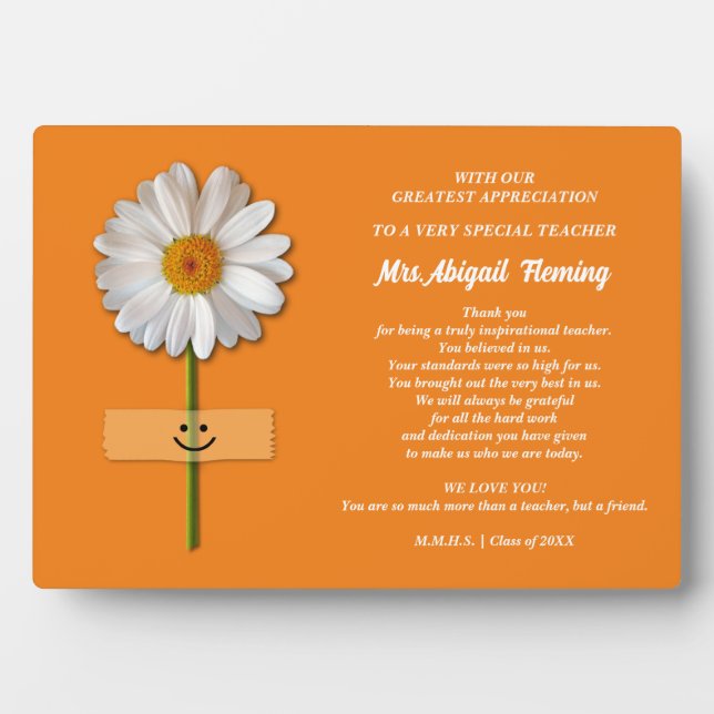 Danke, Lehrer. Lächeln Daisy Custom Gift Fotoplatte (Vorderseite)