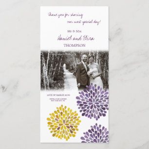 Danke lila gelbe Blumen-Hochzeits-Foto-Karte