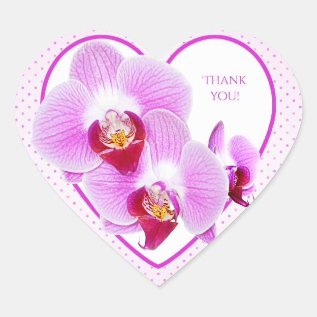"Danke!" Lila Orchid Floral Fotografie Herz-Aufkleber (Vorderseite)