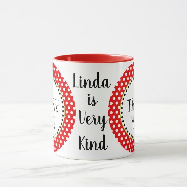 Danke Linda 11oz, die durch Zazz_It entworfen ist Tasse (Zentrum)