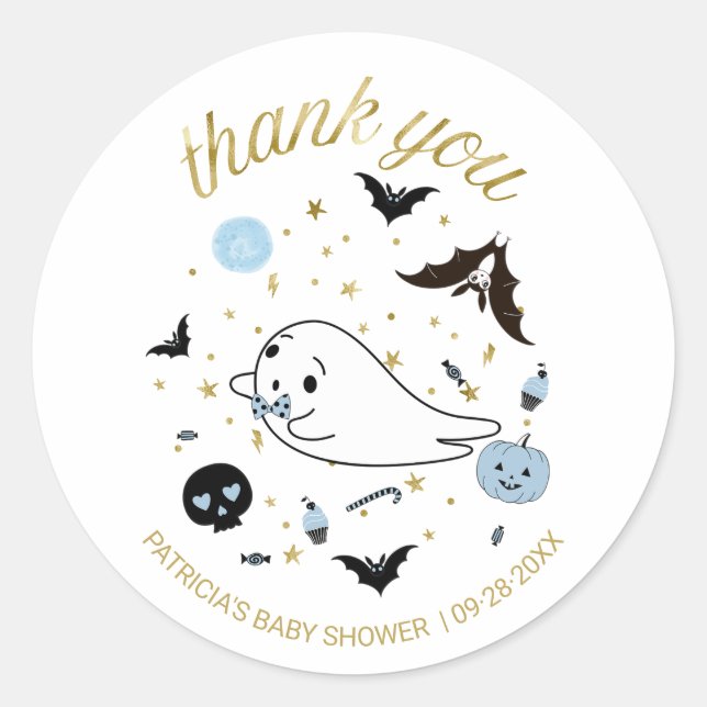 Danke Little Boo Halloween Boy Baby Dusche Runder Aufkleber (Vorderseite)
