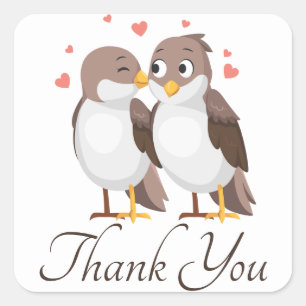Danke Lovebirds Braun & Weiße Hochzeitsvögel Quadratischer Aufkleber