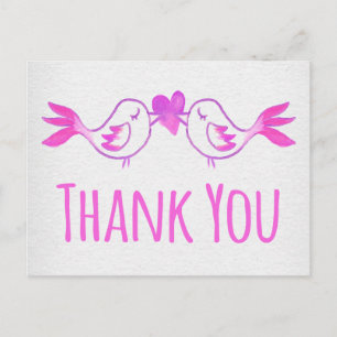 Danke Lovebirds Pink Fuchsia Wasserfarbe Grau Postkarte