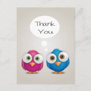 Danke Lovebirds Rosa & Blaue Hochzeitsvögel Grau Postkarte