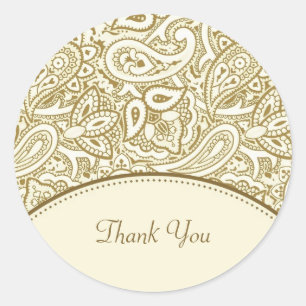 Danke Luxus Gold und Elfenbein Paisley Damast Runder Aufkleber