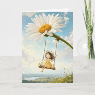 Danke Mädchen auf einer Gänseblümchen-Schwinge Karte