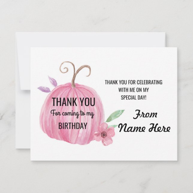 Danke Mädchen-Karten-Kürbis-Rosa-Geburtstag jedes (Vorderseite)