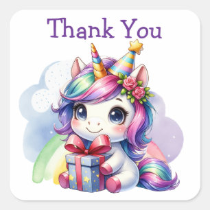 Danke   Mädchentag-Einhorn Quadratischer Aufkleber