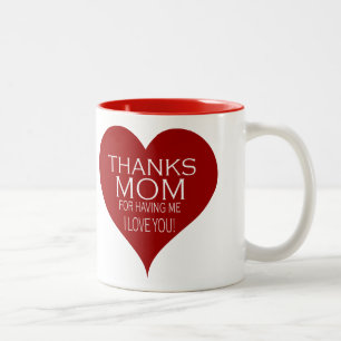 DANKE MAMA FÜR MICH Rotes Herz Typografie Zweifarbige Tasse