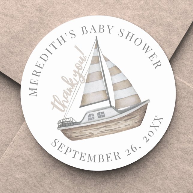 Danke, Maritime Babyparty Runder Aufkleber (Thank You Nautical Baby Shower Classic Round Sticker )