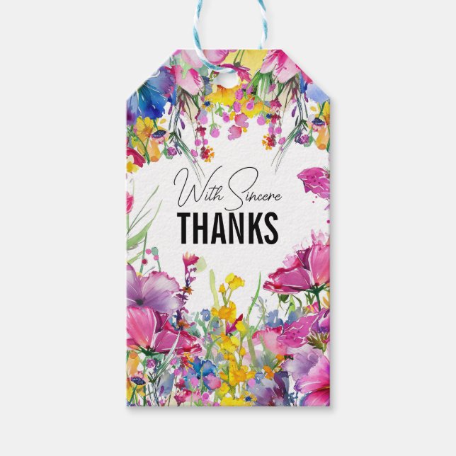 🌺 🌸 🏵️ Danke, Meadow Blooms Geschenkanhänger (Vorderseite)