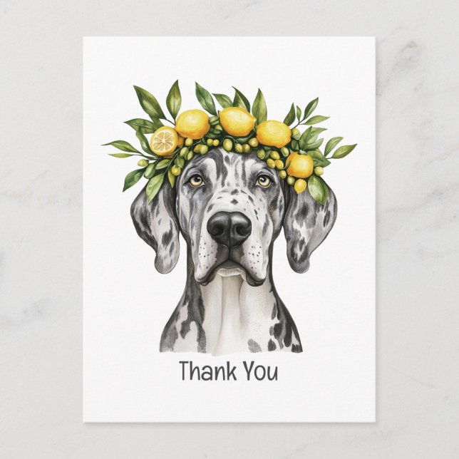Danke Merle Great Dane Dog Lemon Crown Postkarte (Vorderseite)