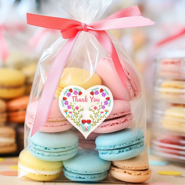 Danke Mexikanisches Fiesta Blume Quinceanera Party Herz-Aufkleber (Heart shaped favor stickers from my Mexican Fiesta Flowers Quinceanera Collection)