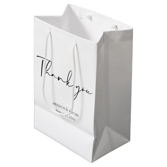Danke Minimal Schrift Mittlere Geschenktüte (Vorderseite Schrägansicht)