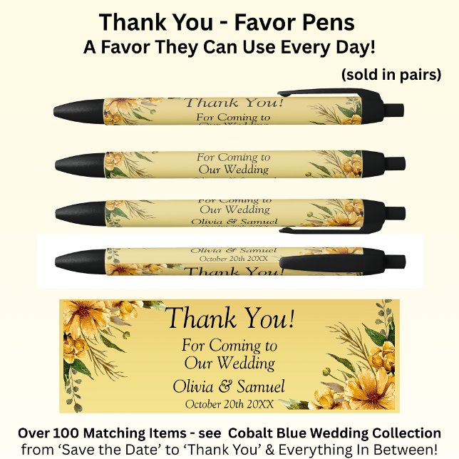 Danke mit Golden Yellow Flowers Kugelschreiber (Von Creator hochgeladen)