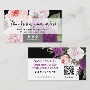 Danke Mod Schwarz Vintage Rose Floral Rabatt Visitenkarte
