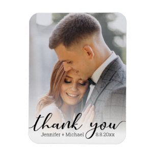 Danke, moderne chic Handschrift, Hochzeitsfoto    Magnet