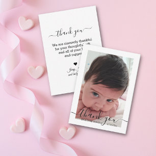 danke, moderne Handschrift Baby Mädchen Foto Mitteilungskarte