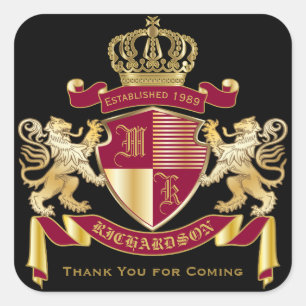 Danke Monogram Coat of Arms Golden Lion Emblem Quadratischer Aufkleber