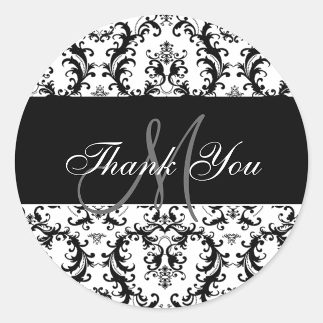 Danke Monogram Paisley Wedding Runder Aufkleber (Vorderseite)