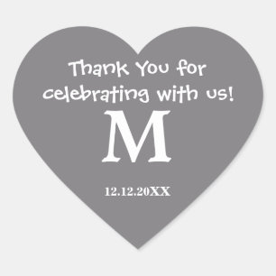 Danke Monogram Sticker:Steel Gray Herz-Aufkleber