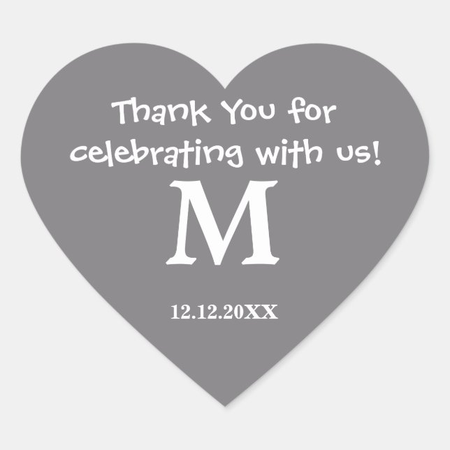 Danke Monogram Sticker:Steel Gray Herz-Aufkleber (Vorderseite)