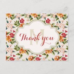 Danke - Monogramm-elegantes schönes Blumen Postkarte