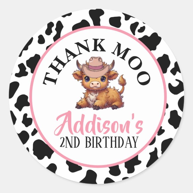 Danke Moo Baby Cow Print Runder Aufkleber (Vorderseite)