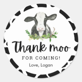 Danke Moo für das Kommen Kuh Thema Geburtstag Dank Runder Aufkleber