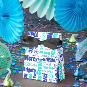 Danke Multilinguale Wortcollage Blau Türkis Geschenkschachtel