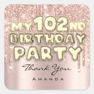 Danke Name 102. Geburtstagsparty Glitzer Tropfen R Quadratischer Aufkleber