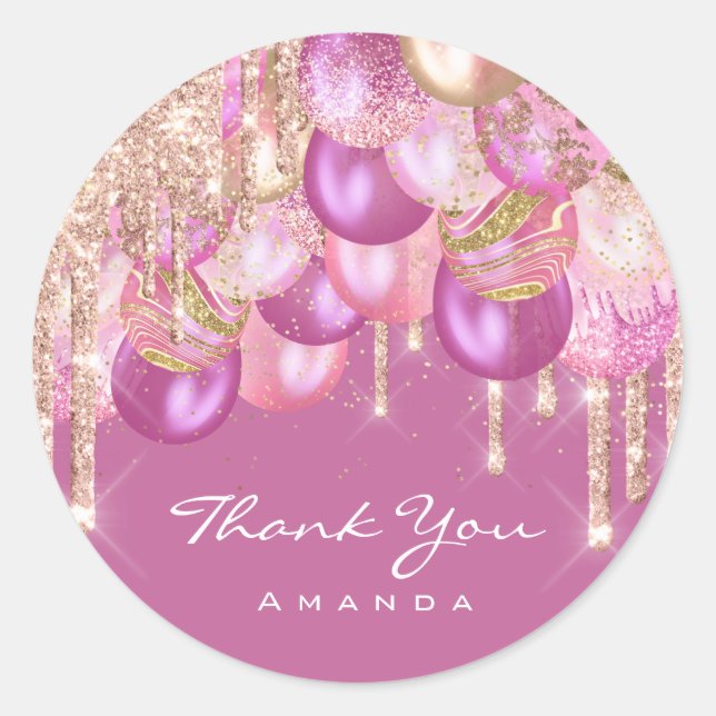 Danke Name 16. Bridal Glitzer Ballons Berry Pink Runder Aufkleber (Vorderseite)