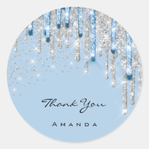 Danke Name 16. Bridal Silver Glitzer 3D Blue Runder Aufkleber