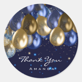 Danke Name 16. Bridal WeddingGlitter Ballon Navy Runder Aufkleber