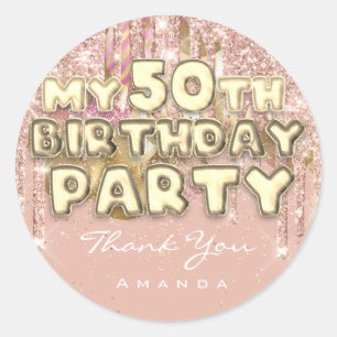 Danke Name 50. GeburtstagspartyGlitter Ballon Gold Runder Aufkleber