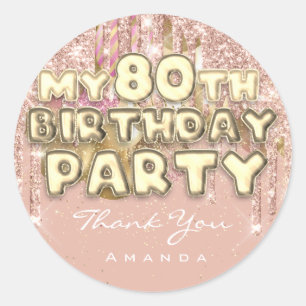 Danke Name 80. GeburtstagspartyGlitter Ballon Gold Runder Aufkleber