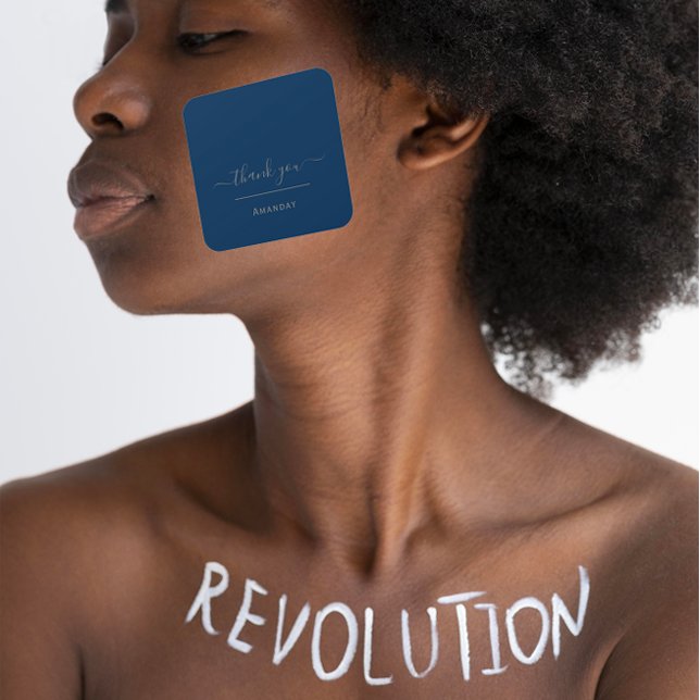 Danke Name Blue Navy MinimalIsm Boutique Shop Quadratischer Aufkleber (Thank Name Blue Navy MinimalIsm Boutique Shop Square Sticker)