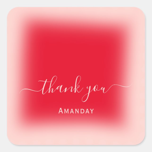 Danke Name Blush Red Pink Bridal Sweet16 Quadratischer Aufkleber (Vorderseite)