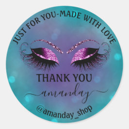 Danke Name Boutique Eyelash Shop Aquamarin Violet  Runder Aufkleber
