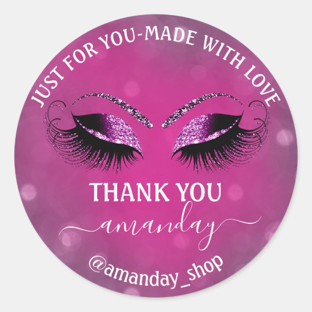 Danke Name Boutique Wimpern Shop Pink Berry Runder Aufkleber (Vorderseite)