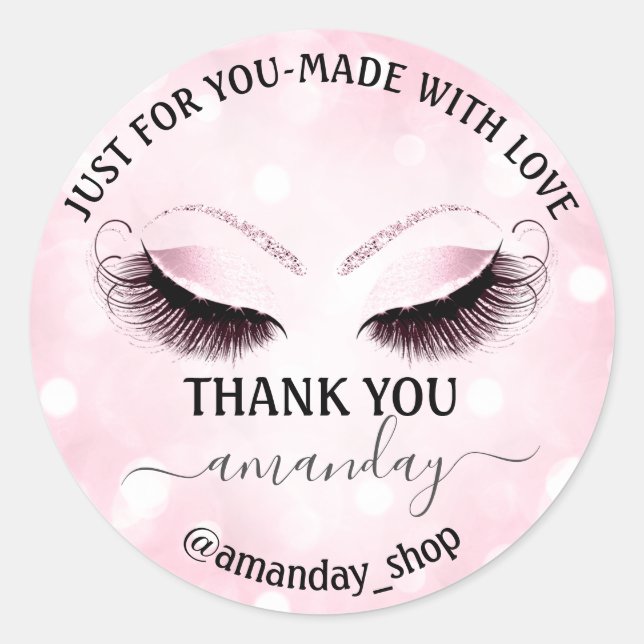 Danke Name Boutique Wimpern Shop Pink Blush Runder Aufkleber (Vorderseite)