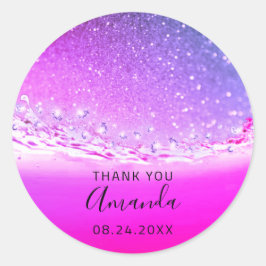 Danke Name Datum Spark Bridal Fuchsia Pink Runder Aufkleber