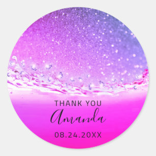 Danke Name Datum Spark Bridal Fuchsia Pink Runder Aufkleber