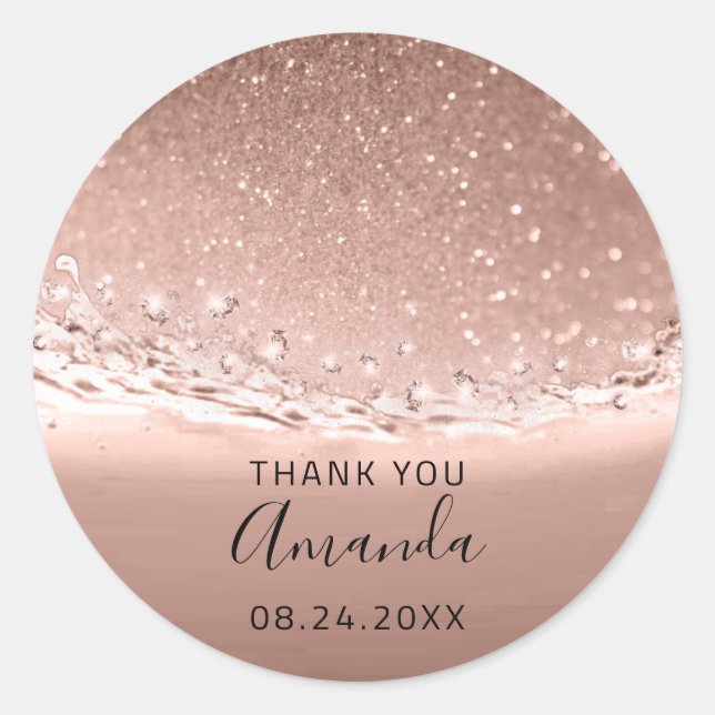 Danke Name Datum Spark Bridal Rose Gold Runder Aufkleber (Vorderseite)