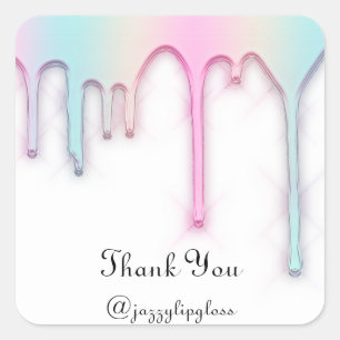 Danke Name Drip Holografisch Rose Weiß Quadratischer Aufkleber