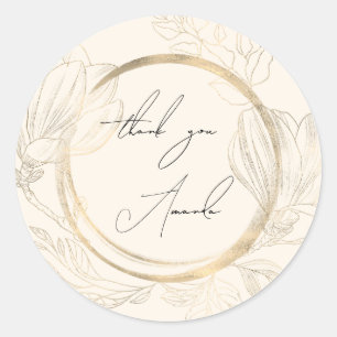 Danke Name Floral Braut Gold Shabby Chic  Runder Aufkleber
