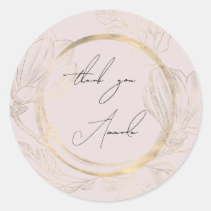Danke Name Floral Puder Gold Hochzeit Braut- Runder Aufkleber
