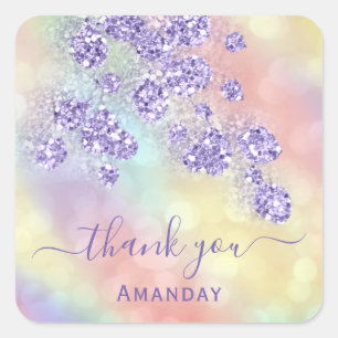 Danke Name Holografisch Floral Glitter Staubiges L Quadratischer Aufkleber